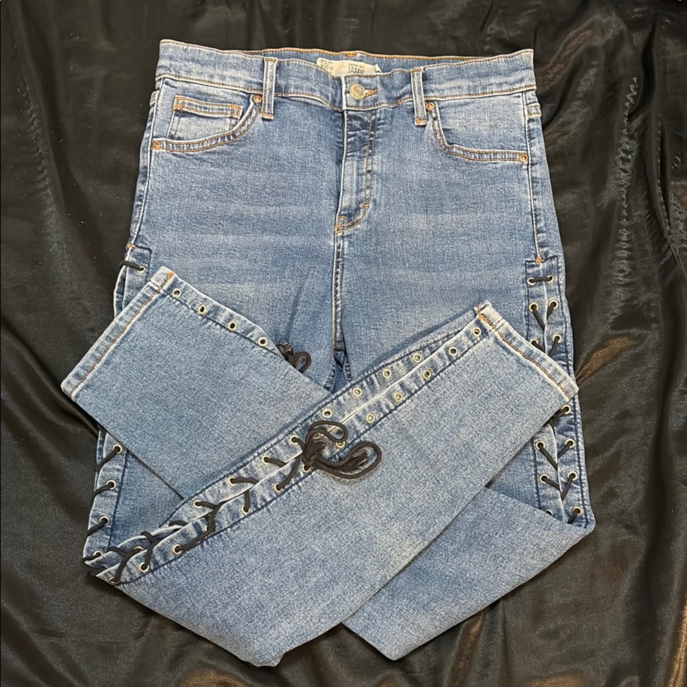 Women's Blue Lace-Up Jeans Topshop